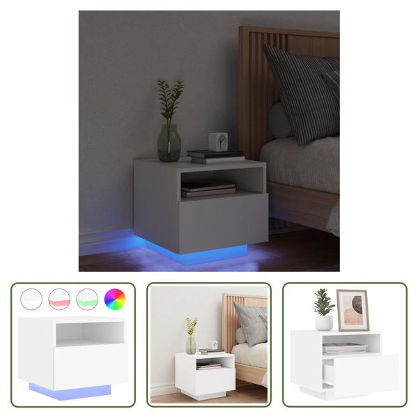 The Living Store Comodino Con Luci Led Bianco 40X39X37 Cm-image