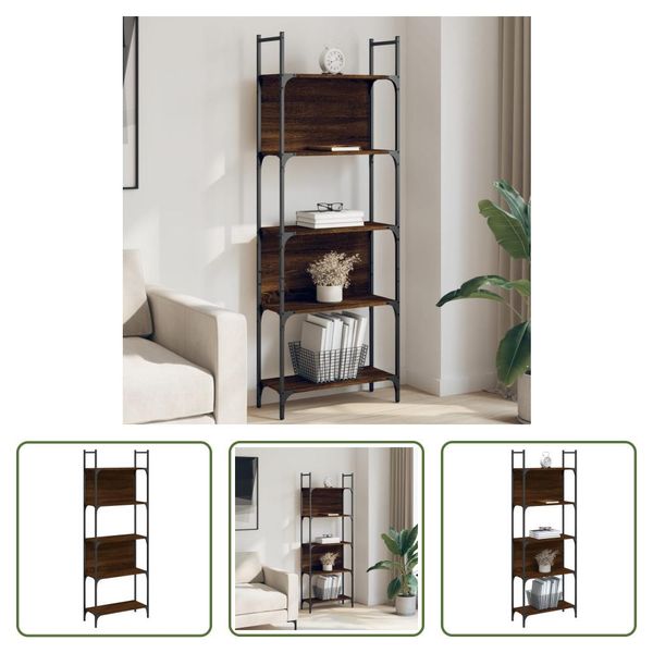The Living Store Libreria A 5 Ripiani Effetto Rovere Marrone 60,5X24X166,5 Cm-image