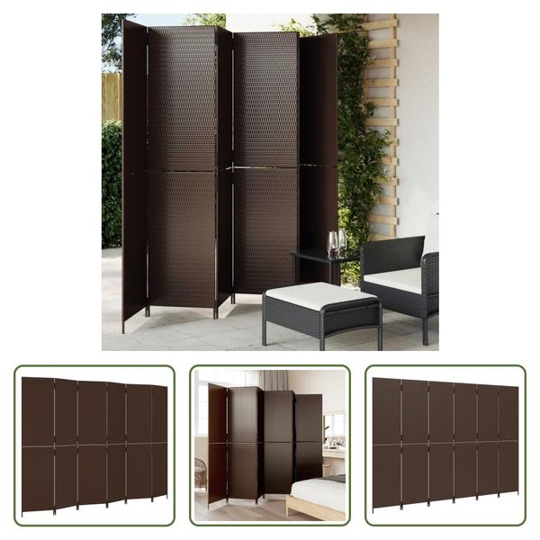 The Living Store Paravent 6-Tlg. Braun Poly Rattan-image