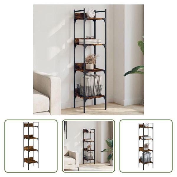 The Living Store Libreria 4 Ripiani Rovere Fumé 35X30X138,5 Cm Materiale In Legno-image