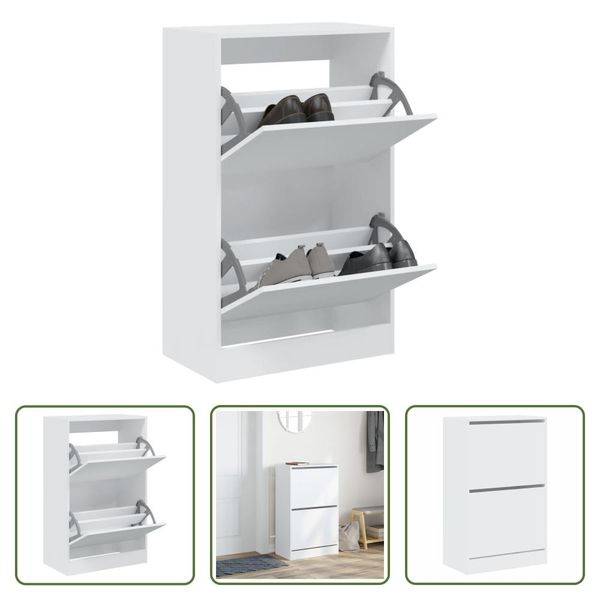 The Living Store Scarpiera Bianca 60X34X96,5 Cm Materiale A Base Di Legno-image