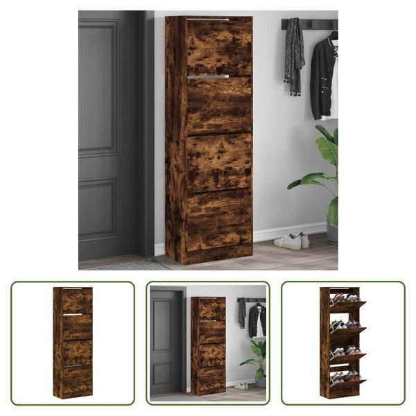 The Living Store Scarpiera A 4 Ante In Rovere Fumé 60X34X187,5 Cm-image