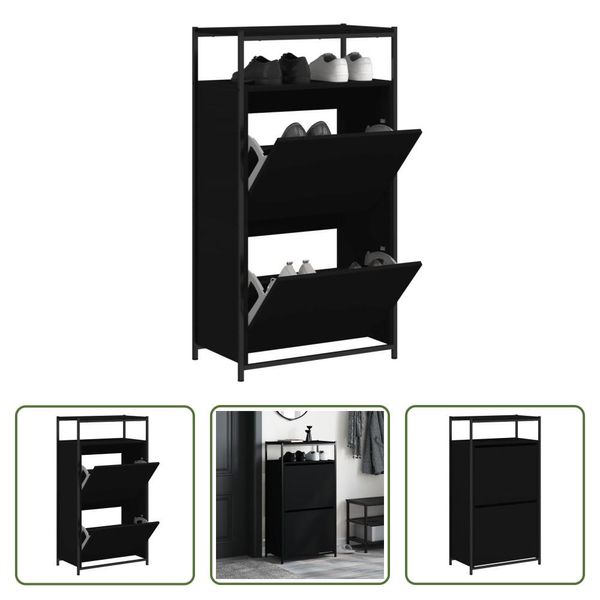 The Living Store Scarpiera Nera 60X34X112 Cm Materiale Legno-image