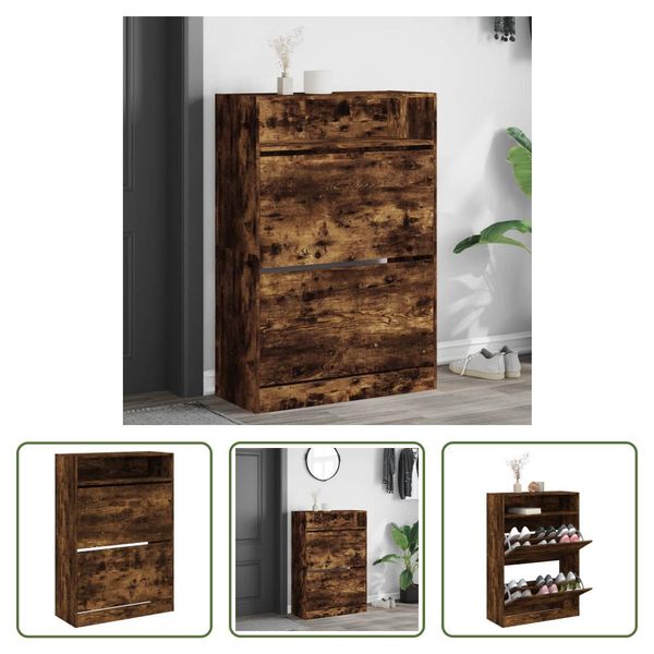 The Living Store Scarpiera A 2 Ante In Rovere Fumé 80X34X116 Cm-image