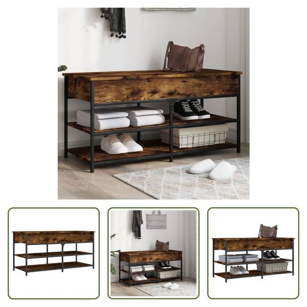 The Living Store Panca Per Scarpe In Rovere Fumé 100X42,5X50 Cm Materiale In Legno-image