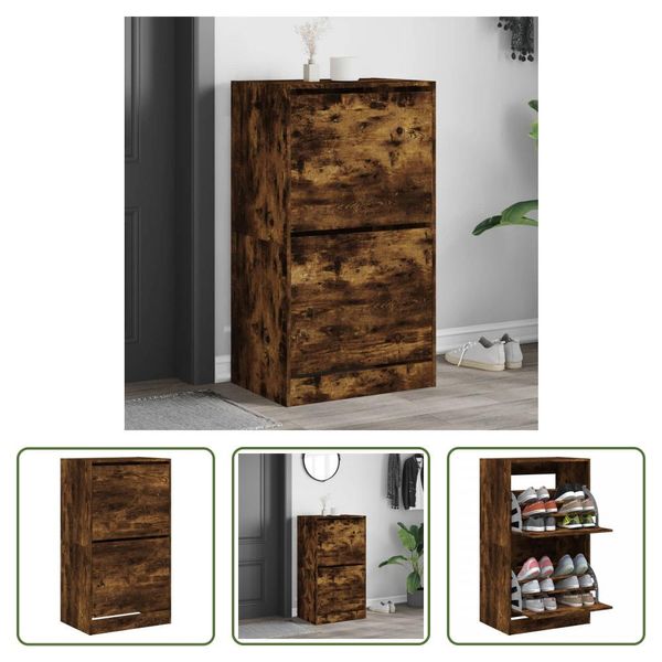 The Living Store Scarpiera A 2 Ante In Rovere Fumé 60X42X108 Cm-image