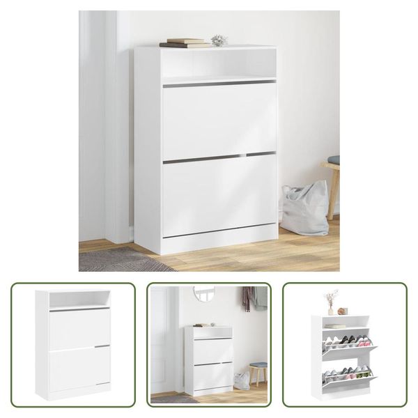 The Living Store Scarpiera Con 2 Sportelli Bianco 80X34X116 Cm-image