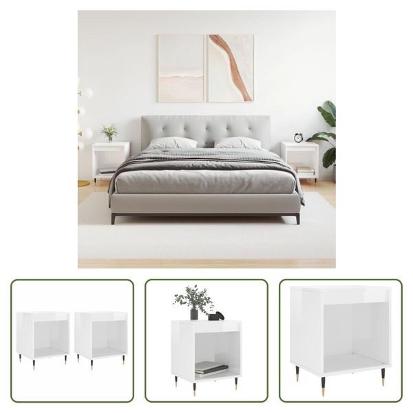 The Living Store Comodini 2 Pz. Bianco Lucido 40X35X50 Cm Materiale A Base Di Legno-image