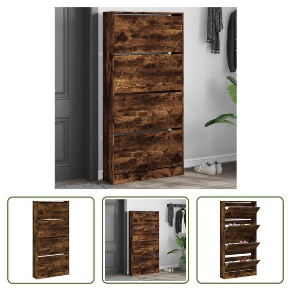 The Living Store Scarpiera A 4 Ante In Rovere Fumé 80X21X163,5 Cm-image