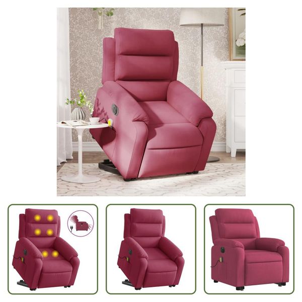 The Living Store Poltrona Massaggiante Con Supporto In Piedi Elettrica Vino Rosso Velluto-image
