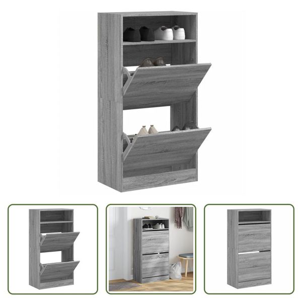 The Living Store Scarpiera Grey Sonoma 60X34X116 Cm Materiale In Legno-image