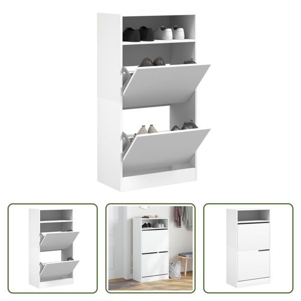 The Living Store Scarpiera Bianca 60X34X116 Cm Materiale In Legno-image