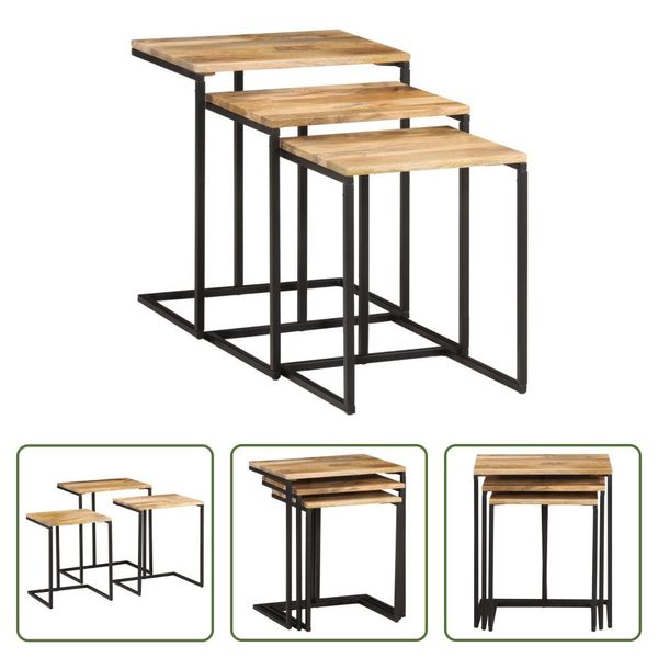 The Living Store Set Tavoli 3 Pz. Legno Massiccio Di Acacia-image