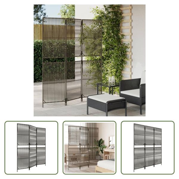 The Living Store Paravent 3-Tlg. Grau Poli Rattan-image