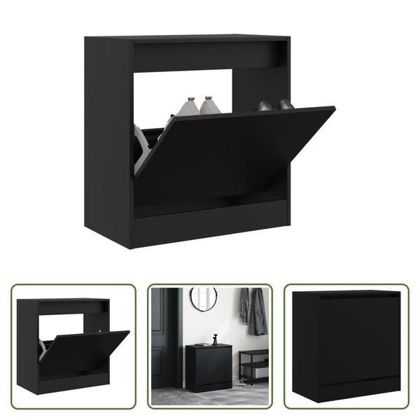 The Living Store Scarpiera Nera 60X34X63,5 Cm Materiale In Legno-image