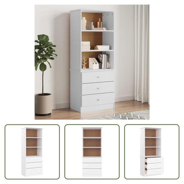 The Living Store Libreria Con Cassetti Alta White 60X35X142 Cm Legno Di Pino-image