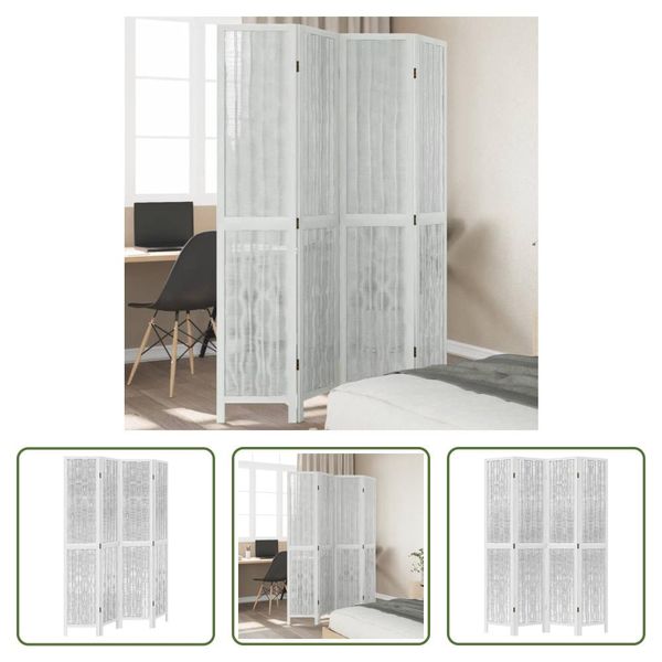 The Living Store Divisorio 4 Pezzi In Legno Massiccio Bianco Paulownia-image