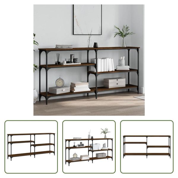 The Living Store Tavolo Consolle Look Rovere Marrone 160X29X75 Cm Materiale A Base Di Legno-image