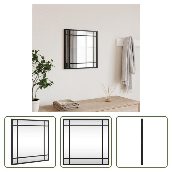 The Living Store Specchio Da Parete Nero 40X40 Cm Quadrato In Ferro-image