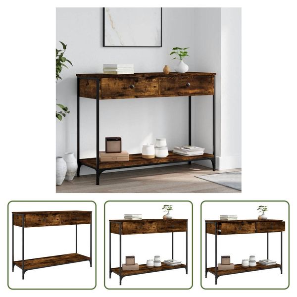 The Living Store Tavolo Consolle In Rovere Fumé 100X34,5X75 Cm Materiale In Legno-image