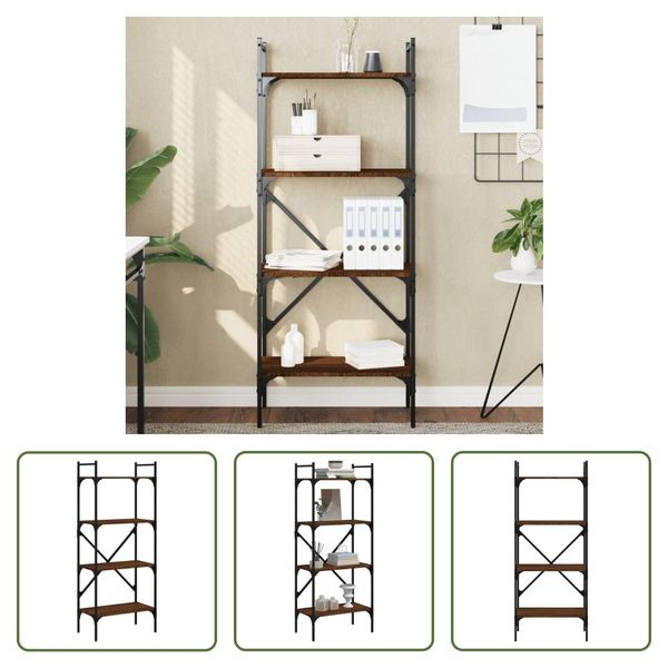 The Living Store Libreria 4 Scomparti Rovere Marrone 56X31,5X138,5 Cm Materiale In Legno-image