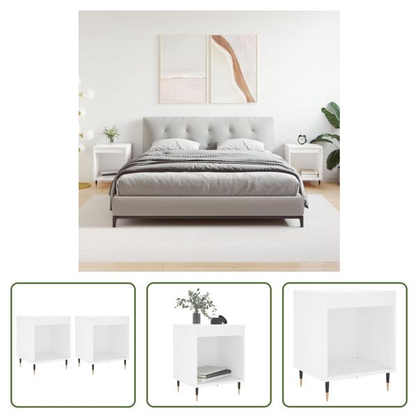 The Living Store Comodini 2 Pz. Bianco 40X35X50 Cm Materiale A Base Di Legno-image