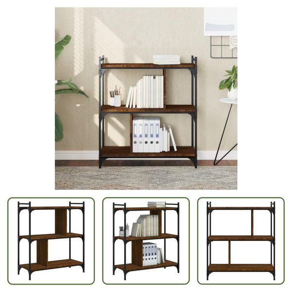 The Living Store Libreria A 3 Ripiani Look Rovere Marrone 76X32X88Cm Materiale In Legno-image