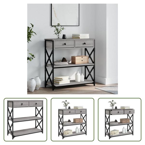 The Living Store Consolle Grigia Sonoma 75X28X75 Cm In Materiale Ligneo-image