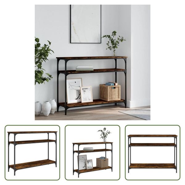 The Living Store Tavolo Consolle In Rovere Fumé 100X29X75 Cm Materiale In Legno-image