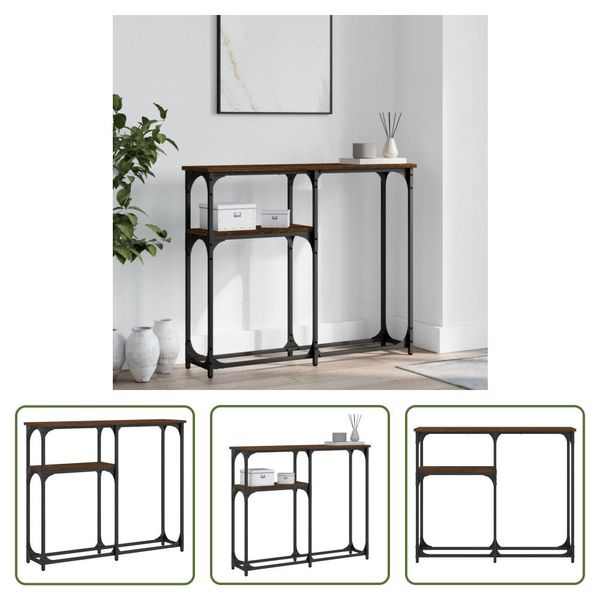 The Living Store Tavolo Consolle Look Rovere Marrone 90X22,5X75 Cm Materiale In Legno-image