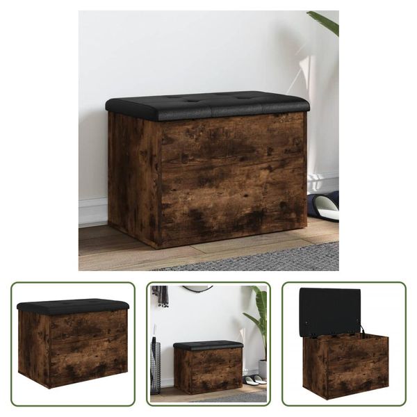 The Living Store Panca Con Contenitore In Rovere Fumé 62X42X45 Cm Materiale In Legno-image