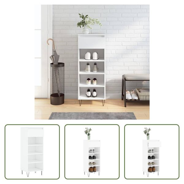 The Living Store Scarpiera Bianca Lucida 40X36X105 Cm Materiale Legno-image