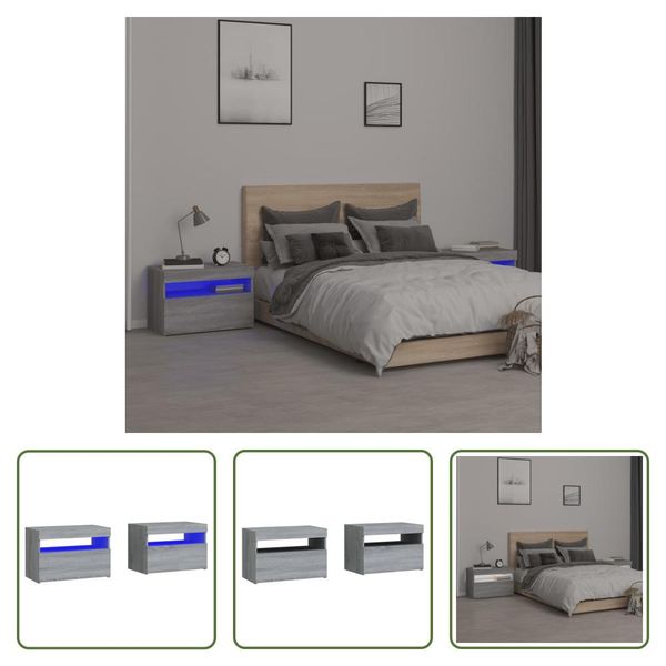 The Living Store Comodini 2 Pezzi Con Luci Led Grigio Sonoma 60X35X40 Cm-image