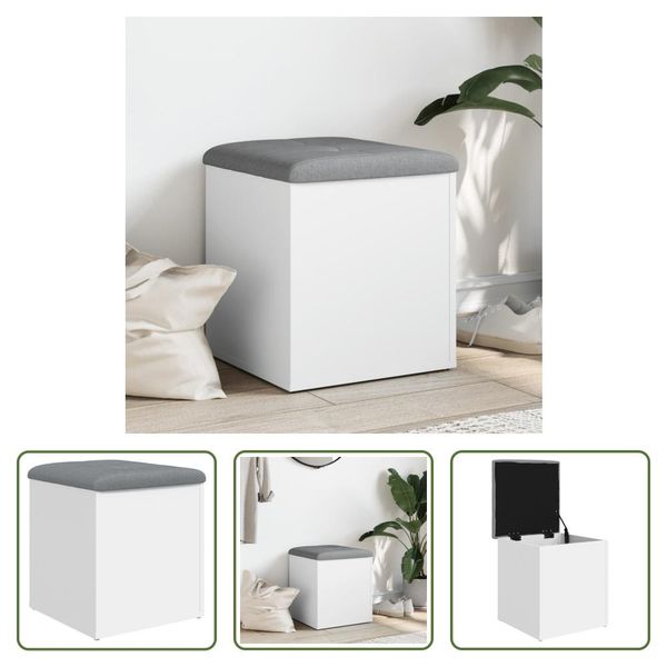 The Living Store Panca Con Contenitore Bianco 42X42X45 Cm Materiale A Base Di Legno-image