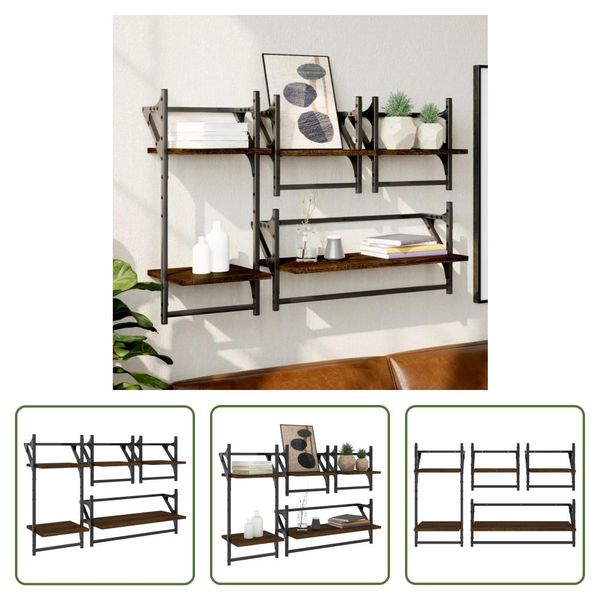 The Living Store Set Di Mensole Da Parete 4 Pezzi Con Aste In Rovere Marrone-image
