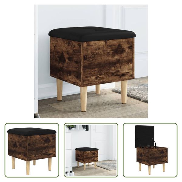 The Living Store Panca Con Contenitore In Rovere Fumé 42X42X46 Cm Materiale In Legno-image