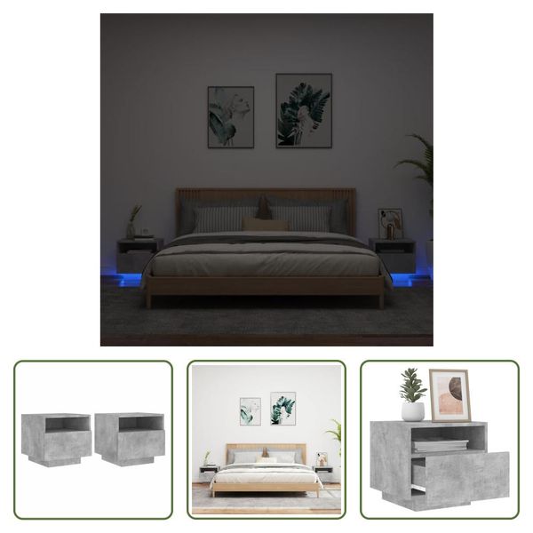 The Living Store Comodini Con Luci Led 2 Pz. Grigio Cemento 40X39X37 Cm-image