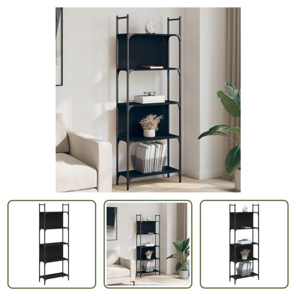 The Living Store Libreria 5 Ripiani Nero 60,5X24X166,5 Cm Materiale A Base Di Legno-image