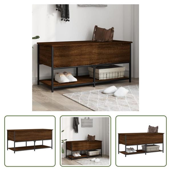The Living Store Panca Con Contenitore Effetto Rovere Marrone 100X42,5X47 Cm-image