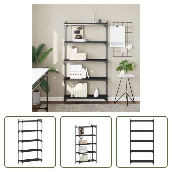 The Living Store Libreria 5 Ripiani Nero 80X30X154 Cm Materiale A Base Di Legno-image