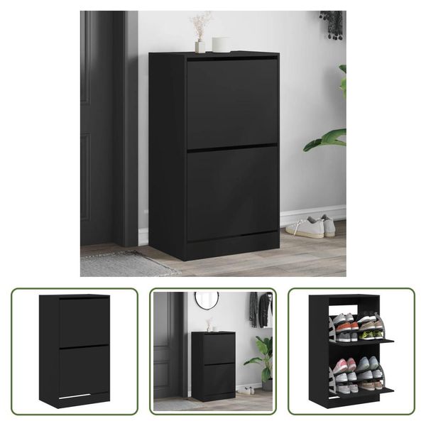 The Living Store Scarpiera Con 2 Sportelli Nero 60X42X108 Cm-image
