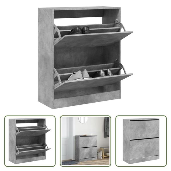 The Living Store Scarpiera In Cemento Grigio 80X34X96,5 Cm Materiale In Legno-image