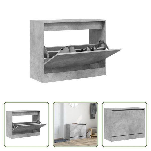 The Living Store Scarpiera Grigio Cemento 80X34X63 Cm Materiale Legno-image