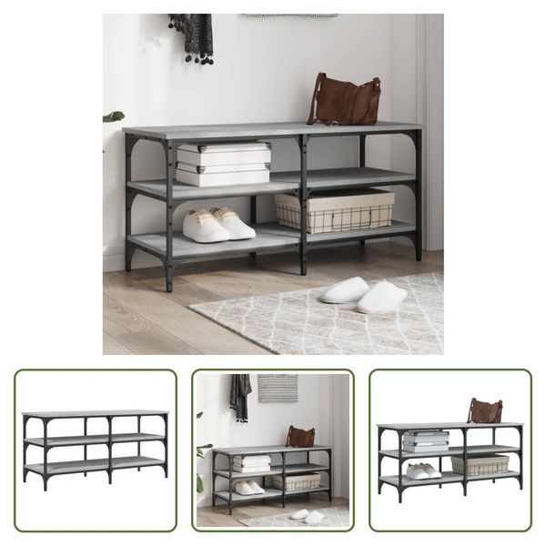 The Living Store Panca Per Scarpe Grey Sonoma 100X38,5X49 Cm Materiale A Base Di Legno-image