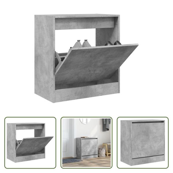 The Living Store Scarpiera Grigio Cemento 60X34X63,5 Cm Materiale Legno-image
