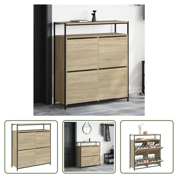 The Living Store Scarpiera A 4 Ante In Rovere Sonoma 100X34X112 Cm-image