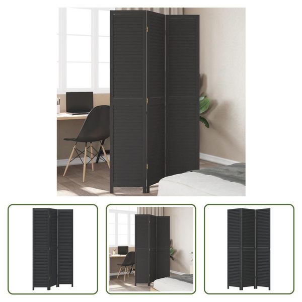 The Living Store Divisorio 3 Pezzi Nero In Legno Massello Di Paulownia-image