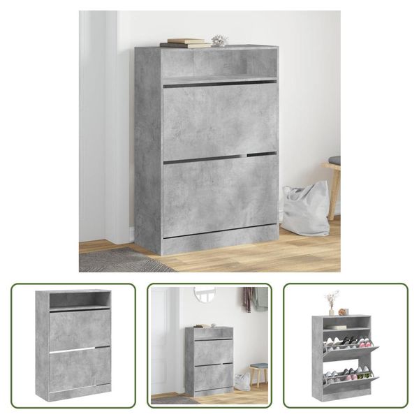 The Living Store Scarpiera A 2 Ante In Cemento Grigio 80X34X116 Cm-image