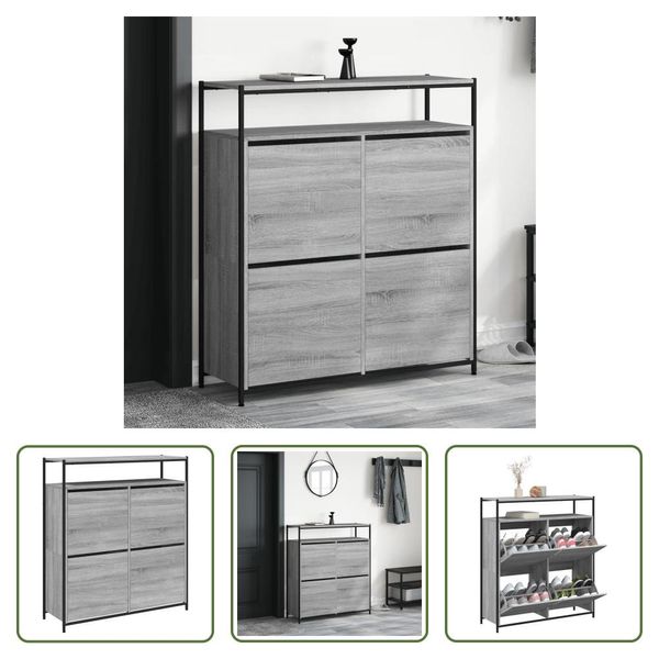The Living Store Scarpiera A 4 Ante Grigio Sonoma 100X34X112 Cm-image
