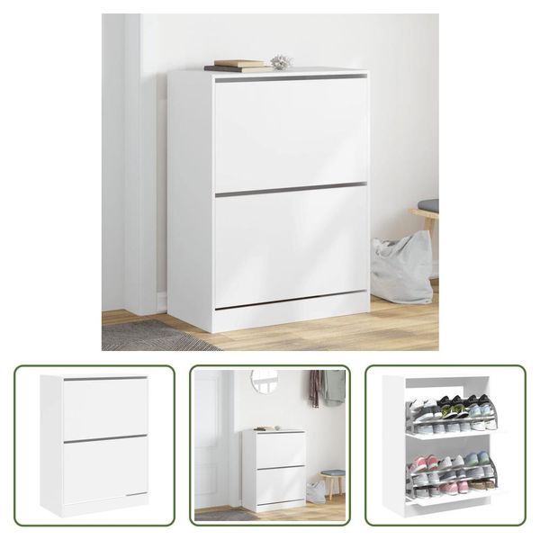 The Living Store Scarpiera Con 2 Sportelli Bianco 80X42X108 Cm-image